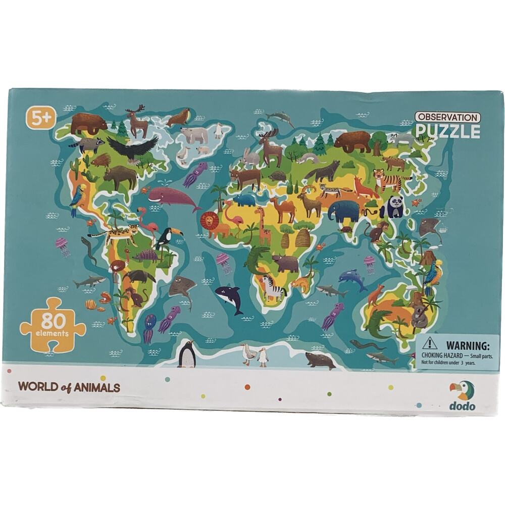 Children's Animal Puzzle World Of Animals Observation 80 Piece Dodo Age 5 Map